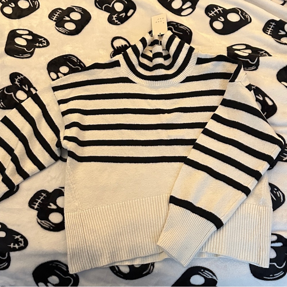 a new day Monochrome Striped Turtleneck Sweater